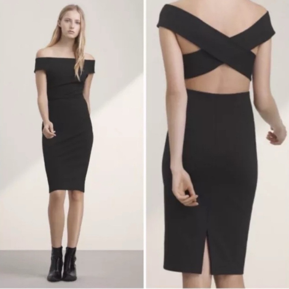 Aritzia Talula Black Backless Off-Shoulder Dress